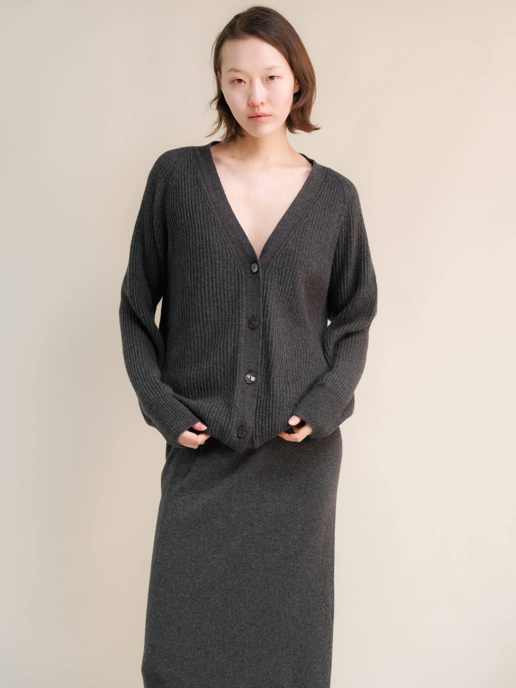 Long ribbed cashmere blend cardigan