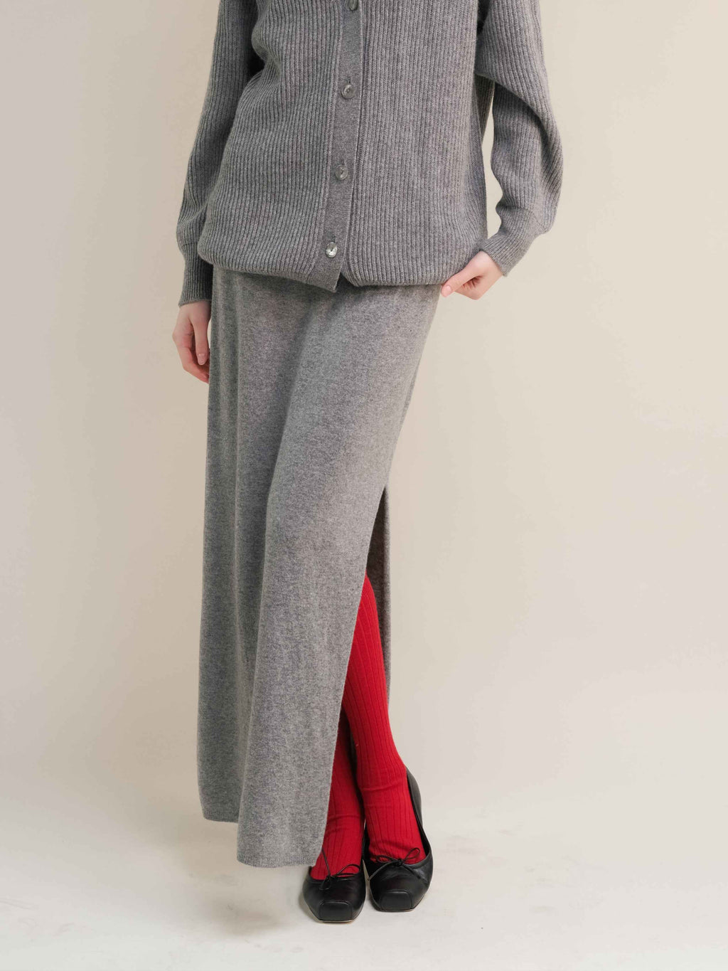 Cashmere Mix High-Waist Long Skirt With Side Slit (3D-knit)