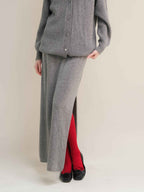 Cashmere Mix High-Waist Long Skirt With Side Slit (3D-knit)