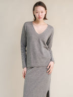 Maglione a V in misto cashmere (3D-Knit)