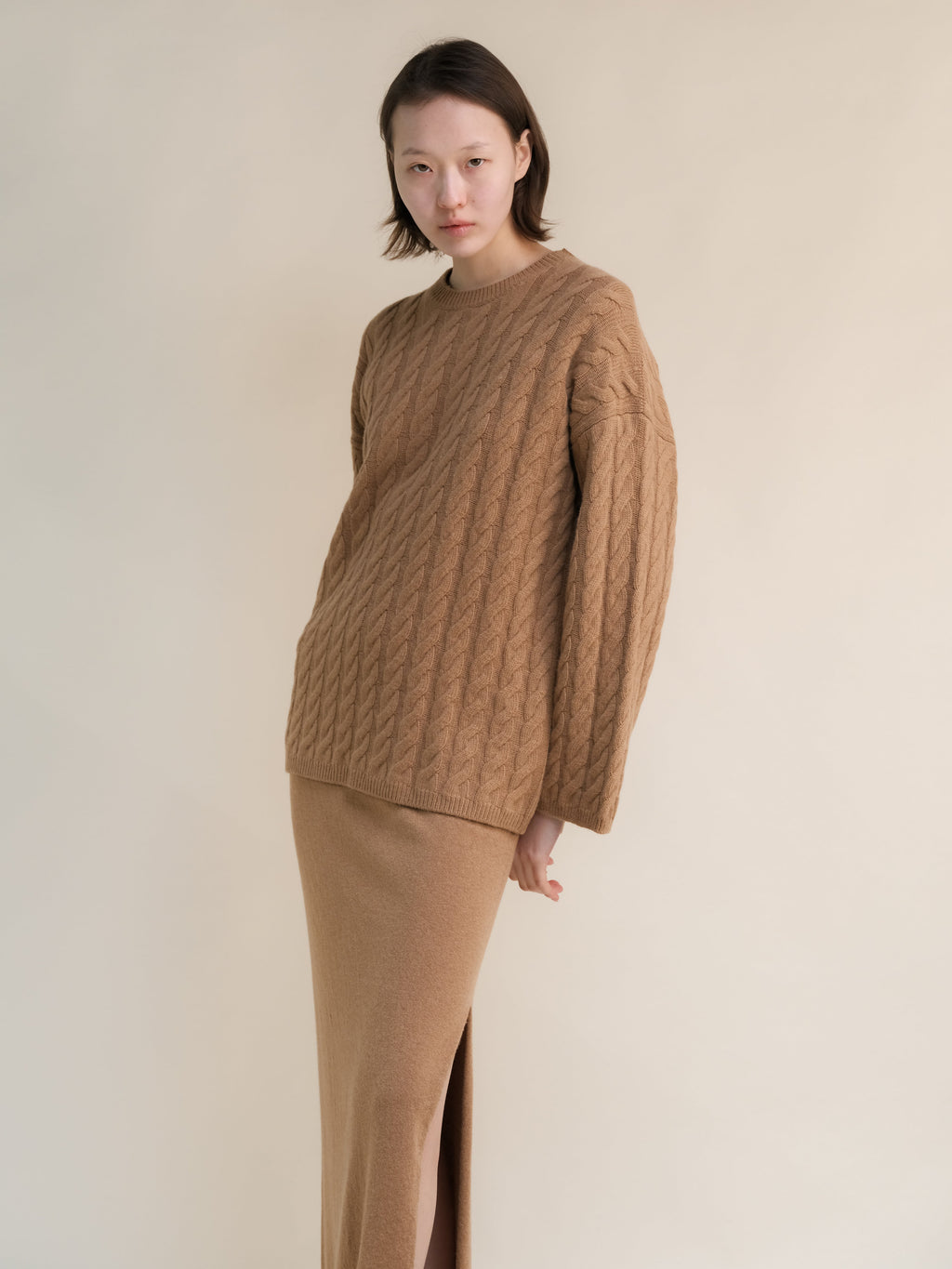 Maglione maxi a trecce in misto cashmere