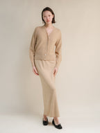 Gonna lunga a vita alta in misto cashmere con spacco laterale (3D-knit)