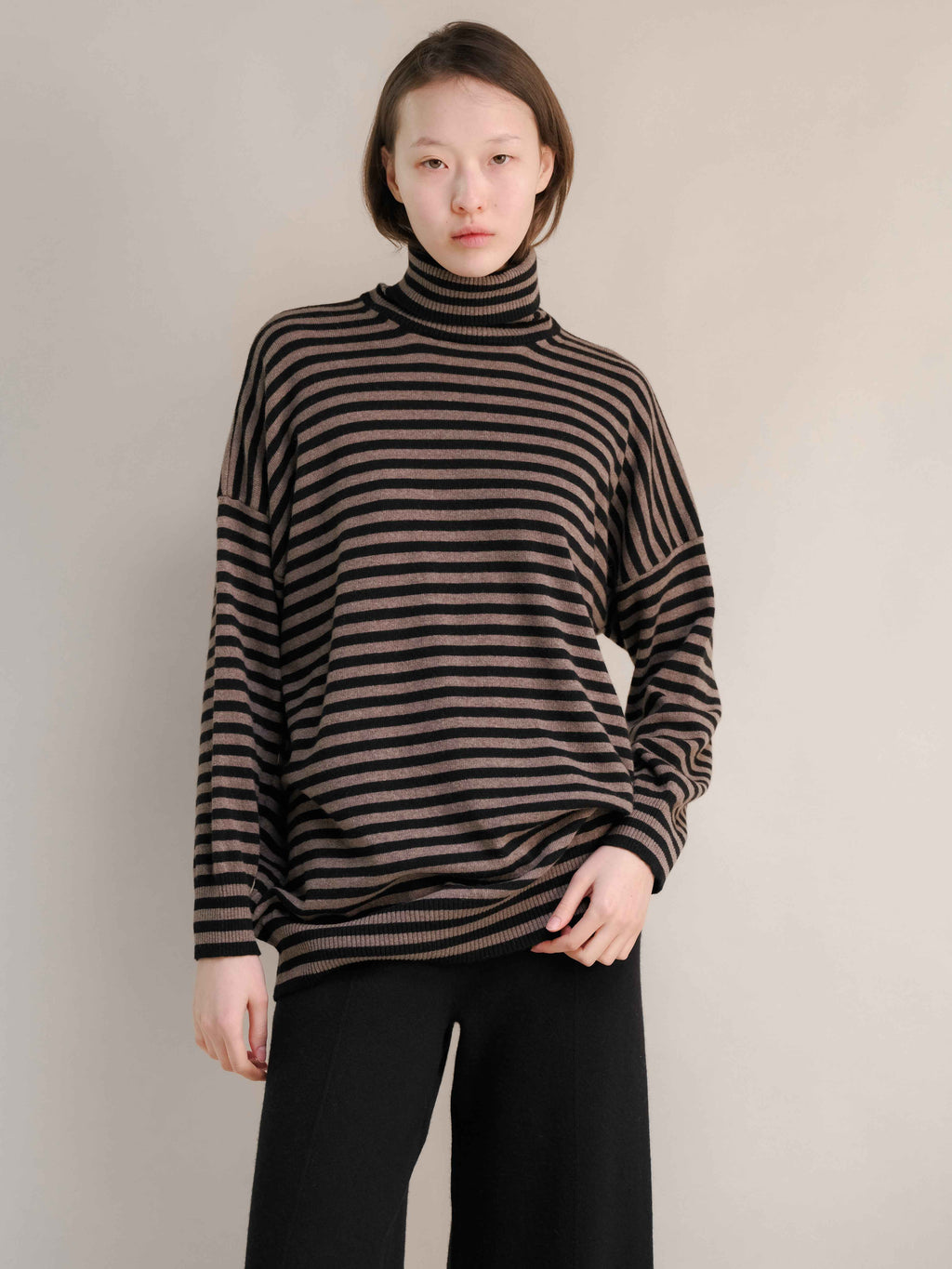 Cashmere Mix Oversized Striped Turtleneck Sweater