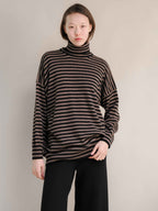 Cashmere Mix Oversized Striped Turtleneck Sweater