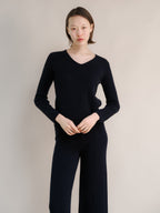 Cashmere Blend Ribbed V-Neck Sweater