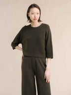 Cashmere Mix Cropped 3/4 Sleeve Pullover