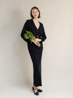 Gonna lunga a vita alta in misto cashmere con spacco laterale (3D-knit)