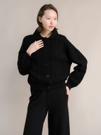 Cardigan polo in misto cashmere con lavorazione treccia