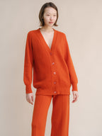 Cardigan lungo a coste in misto cashmere