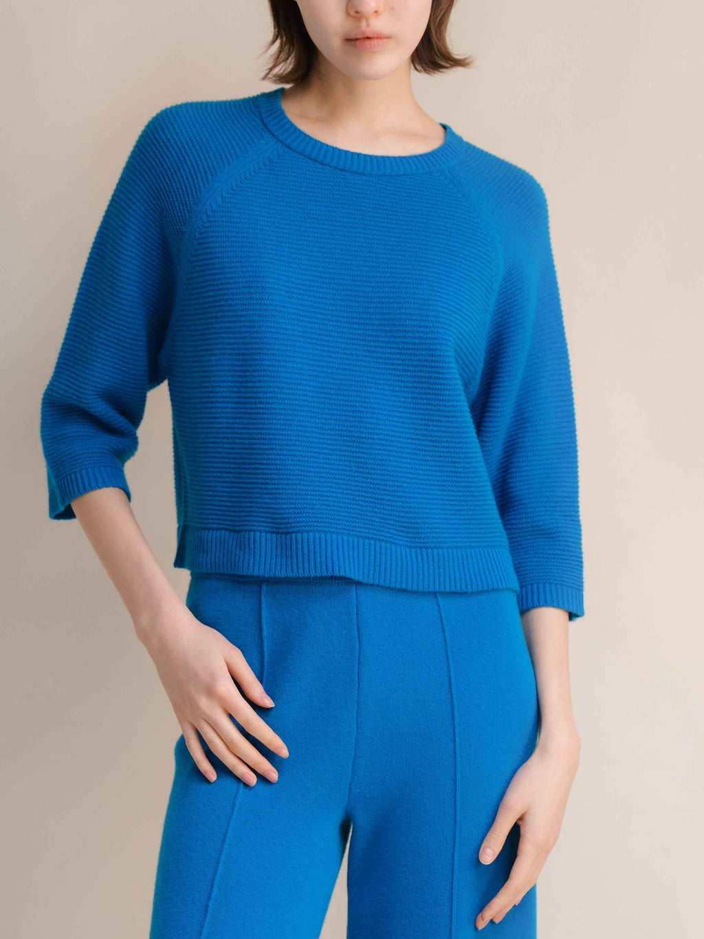 Cashmere Mix Cropped 3/4 Sleeve Pullover