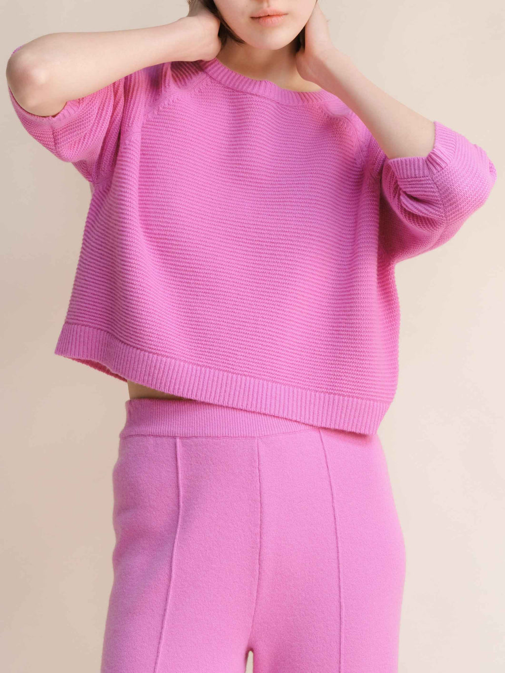 Cashmere Mix Cropped 3/4 Sleeve Pullover