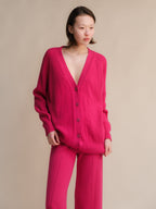 Cardigan lungo a coste in misto cashmere