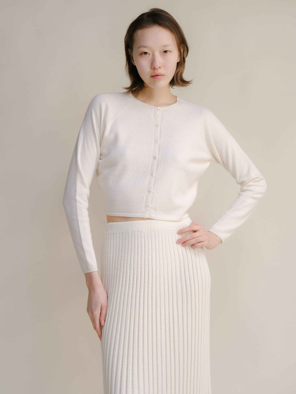 Cashmere Mix Cropped Cardigan (3D-Knit)