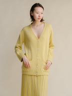 Maxi cardigan with V-neck in cashmere blend
