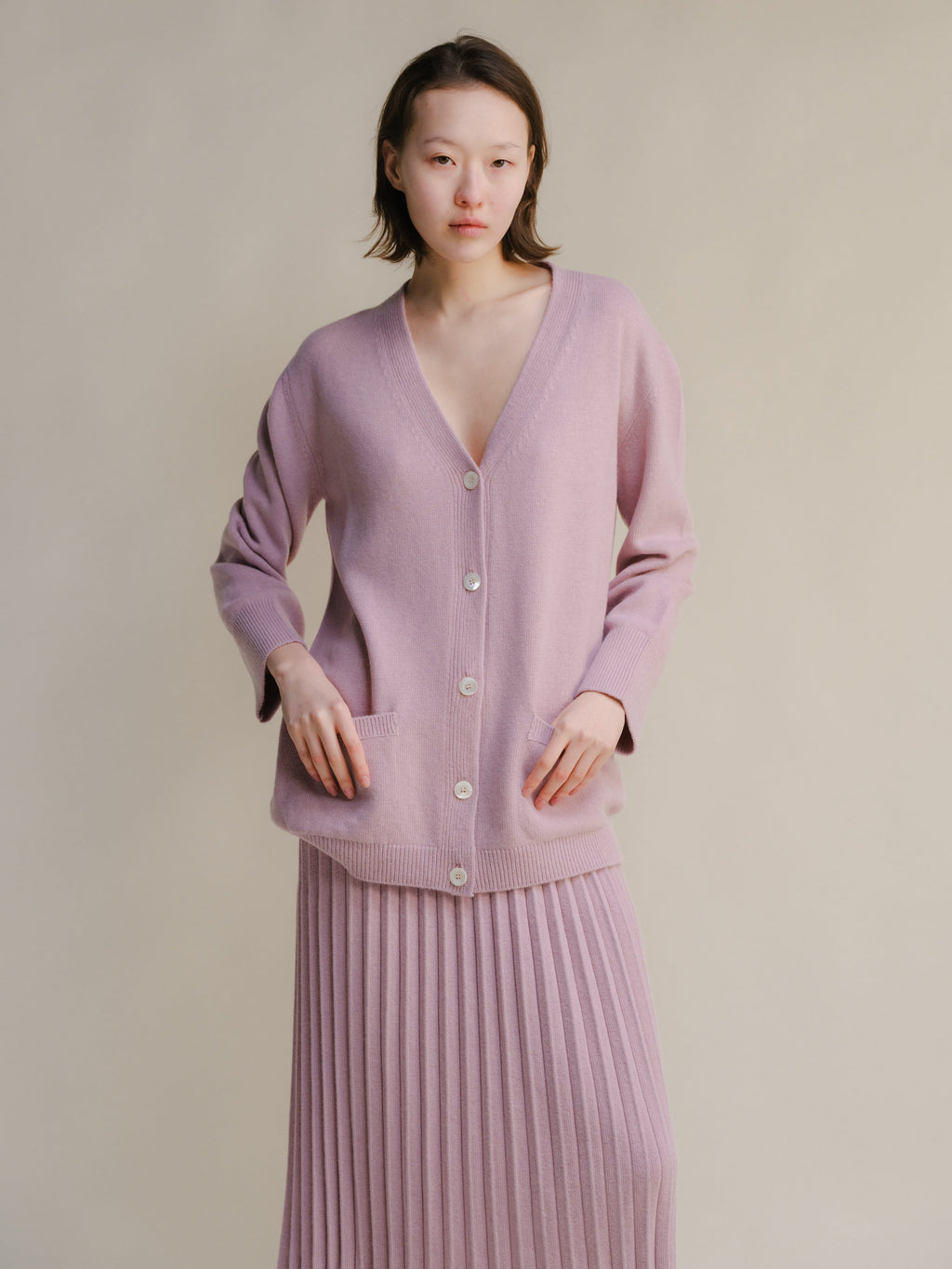 Maxi cardigan with V-neck in cashmere blend