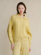 Cardigan polo in misto cashmere con lavorazione treccia