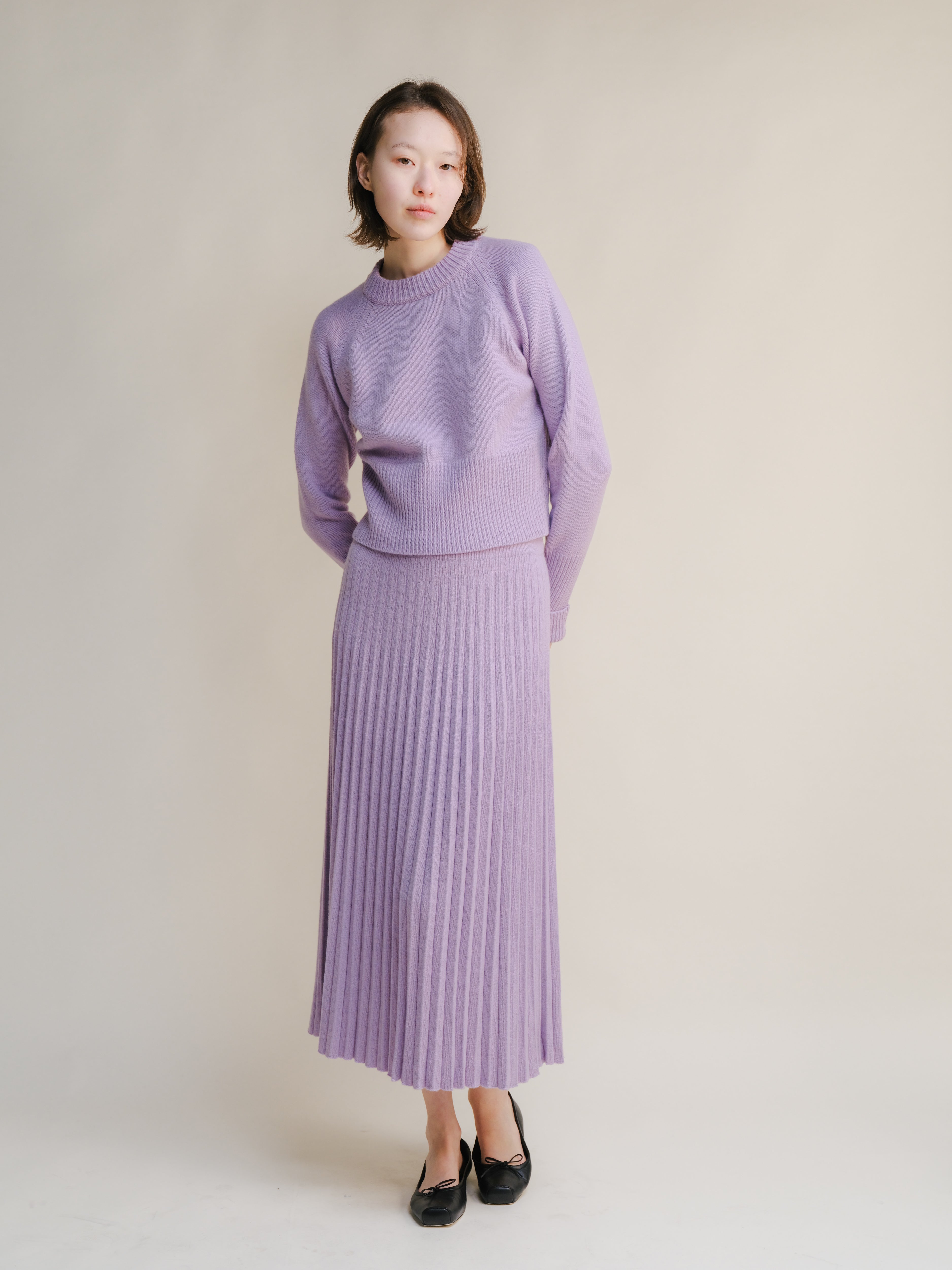 Cashmere Mix Roll-Up Cuff Crewneck Sweater