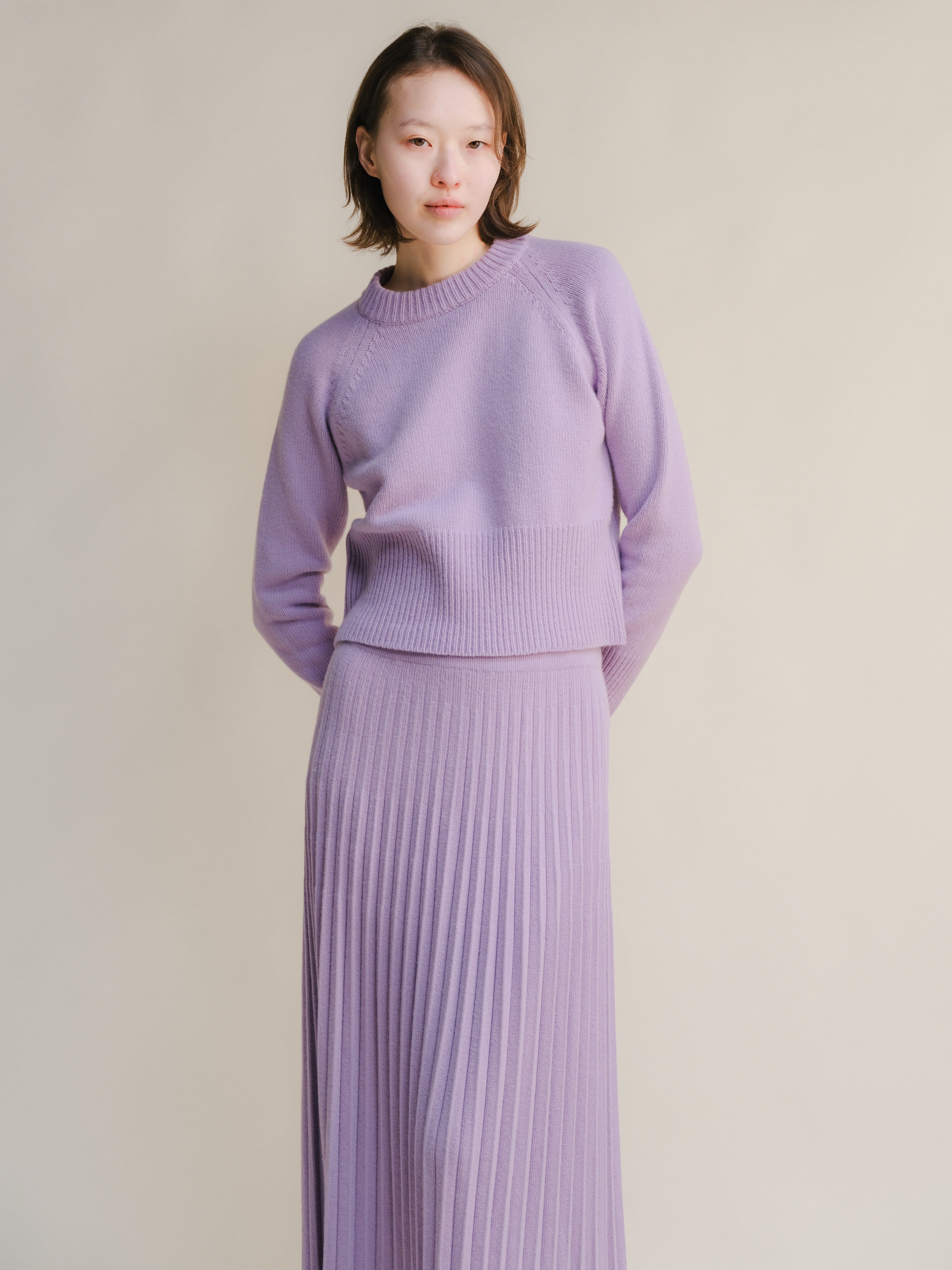 Cashmere Mix Roll-Up Cuff Crewneck Sweater