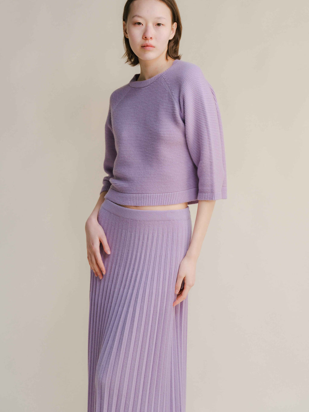 Cashmere Mix Cropped 3/4 Sleeve Pullover