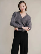 Maglione Tweed Cropped Double V-Neck - Nibe Clothing