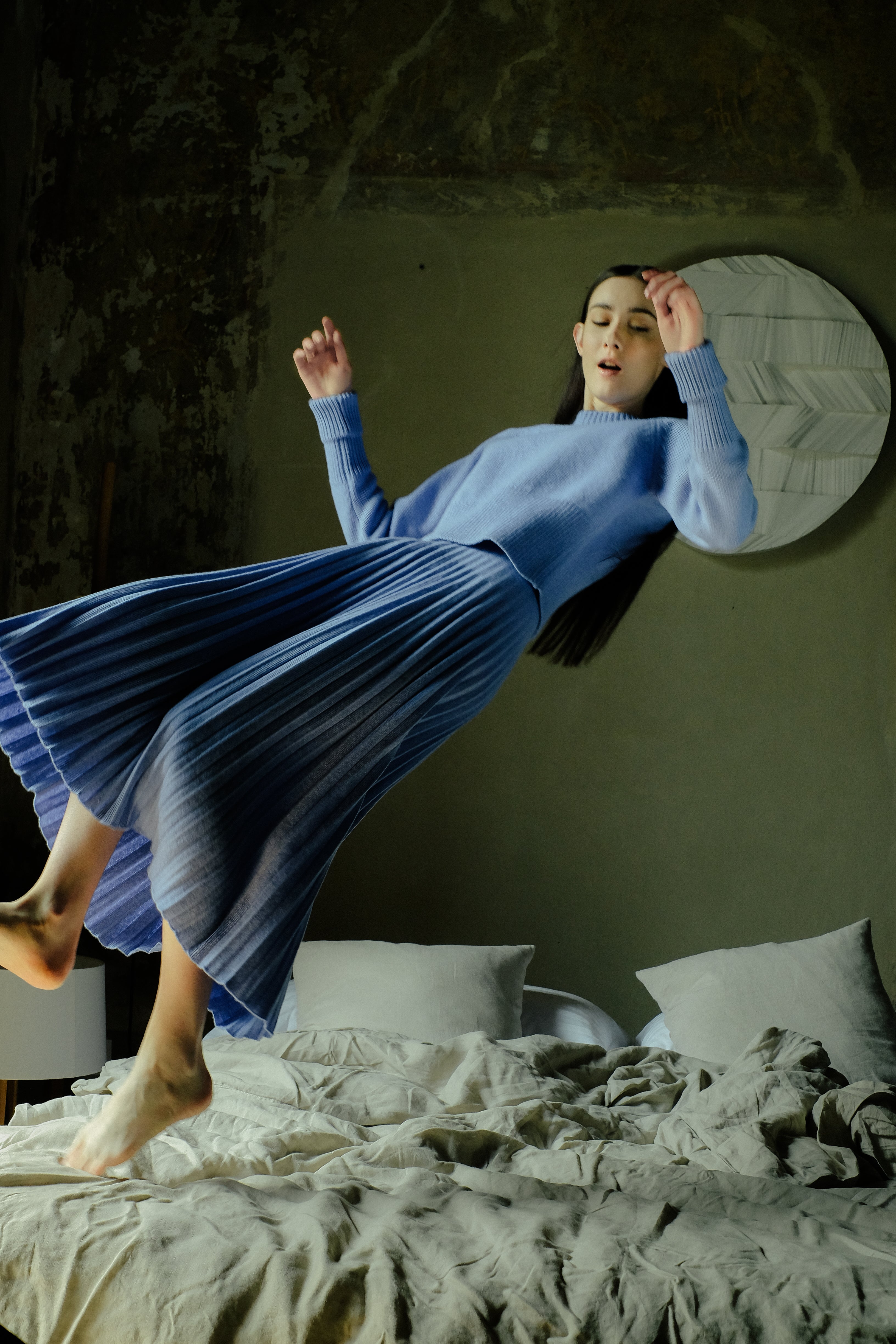 Cashmere Mix Roll-Up Cuff Crewneck Sweater