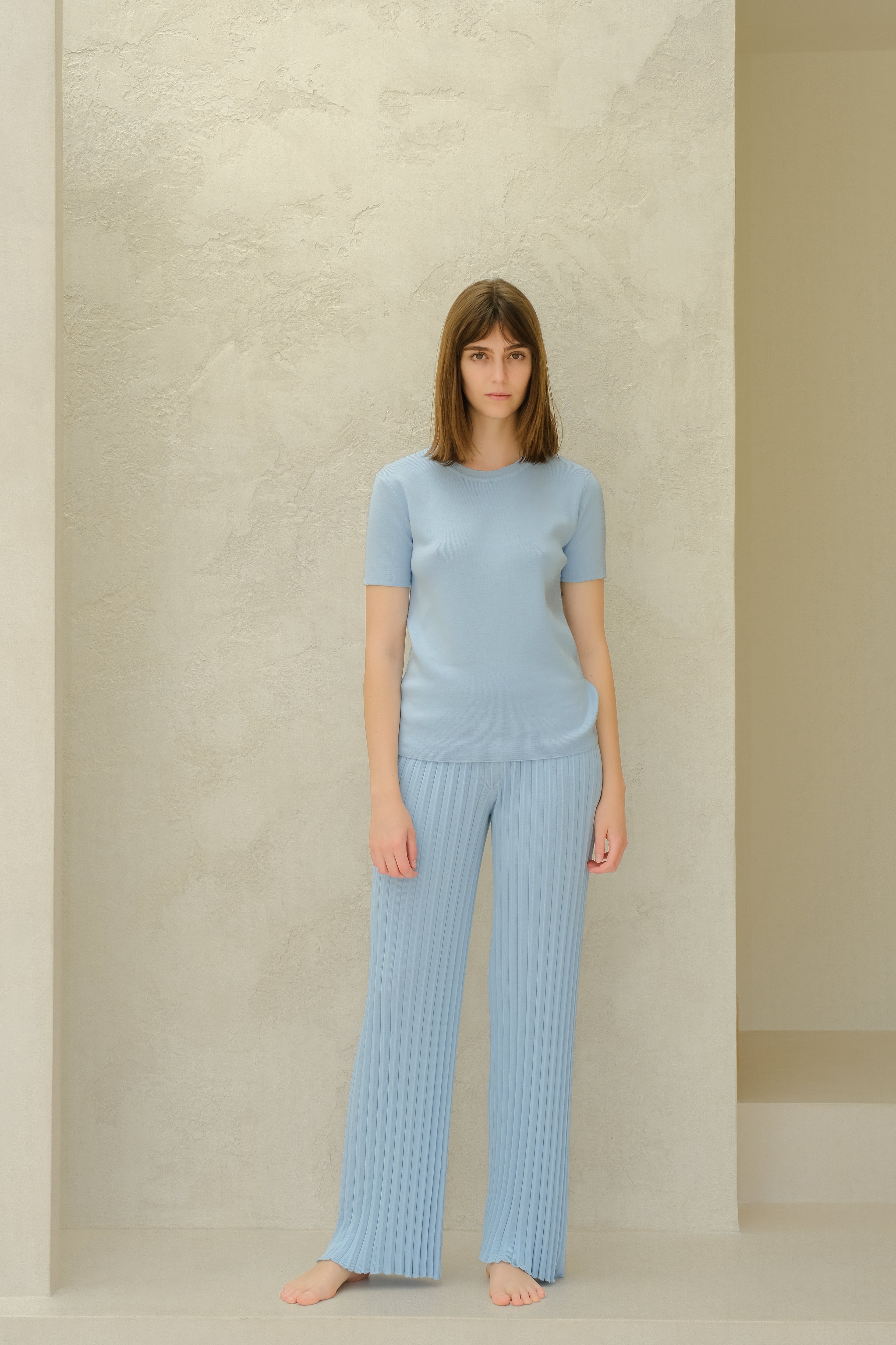 Pantaloni in cotone plissettato fine (3D-knit)