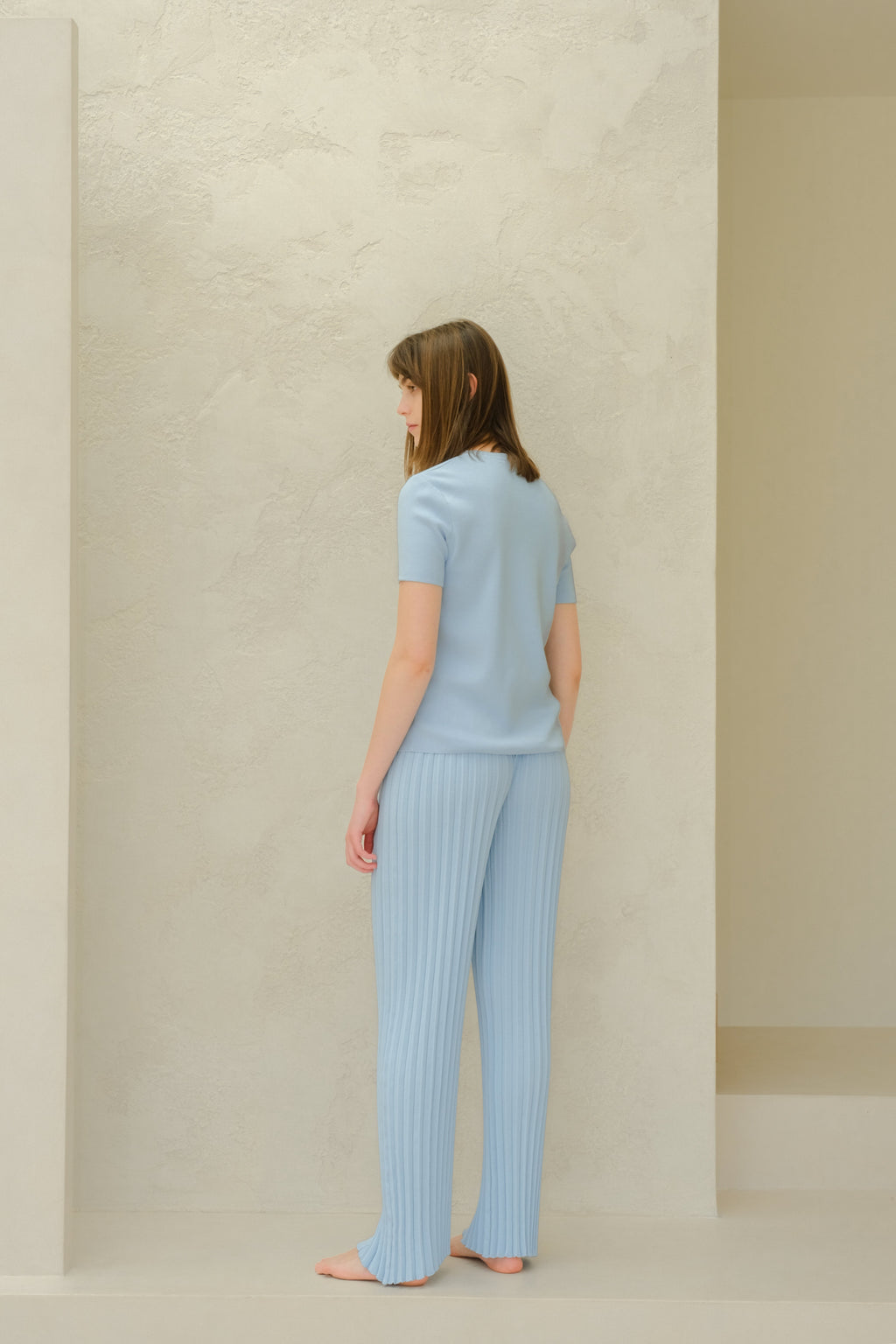 Pantaloni in cotone plissettato fine (3D-knit)