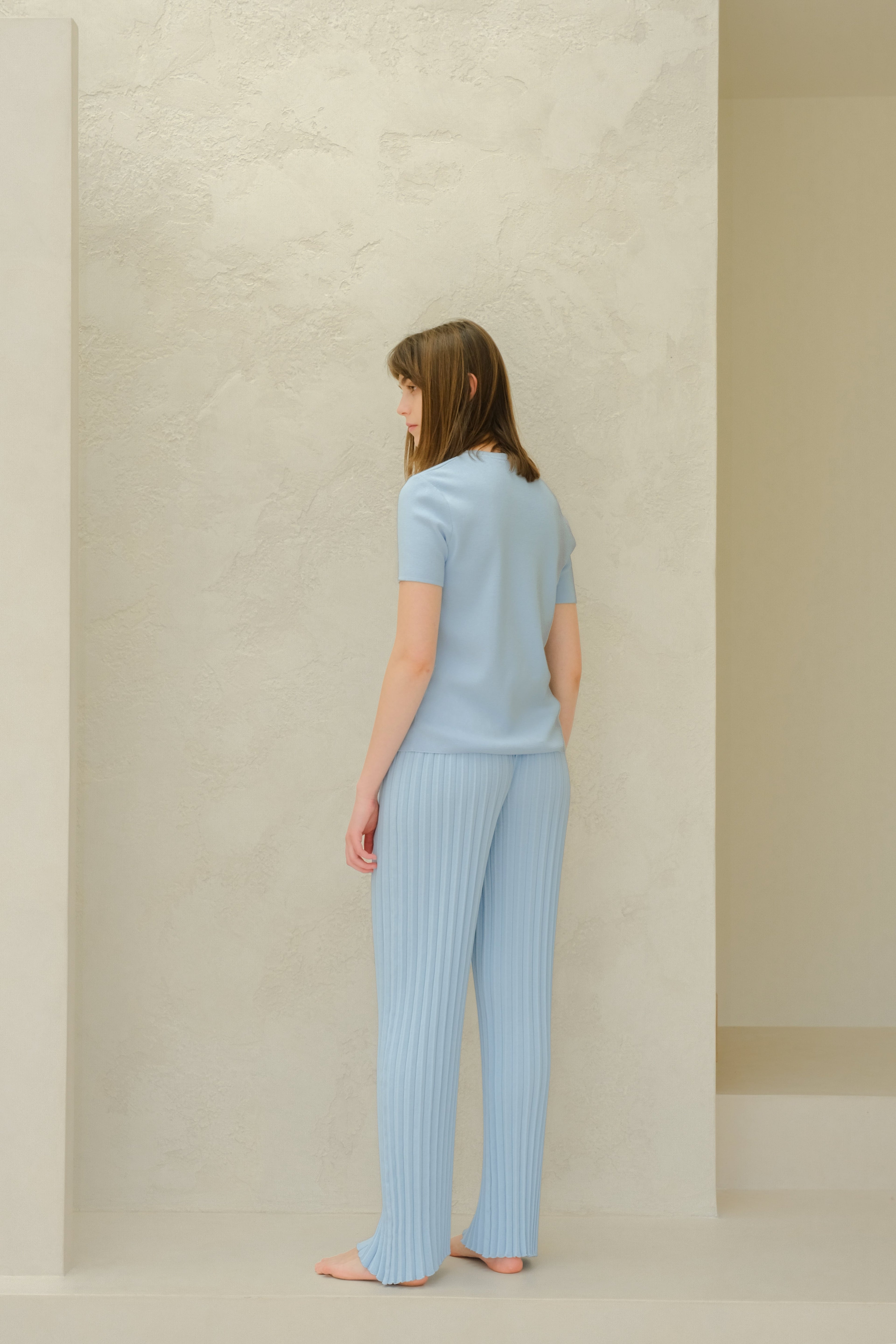 Pantaloni in cotone plissettato fine (3D-knit)