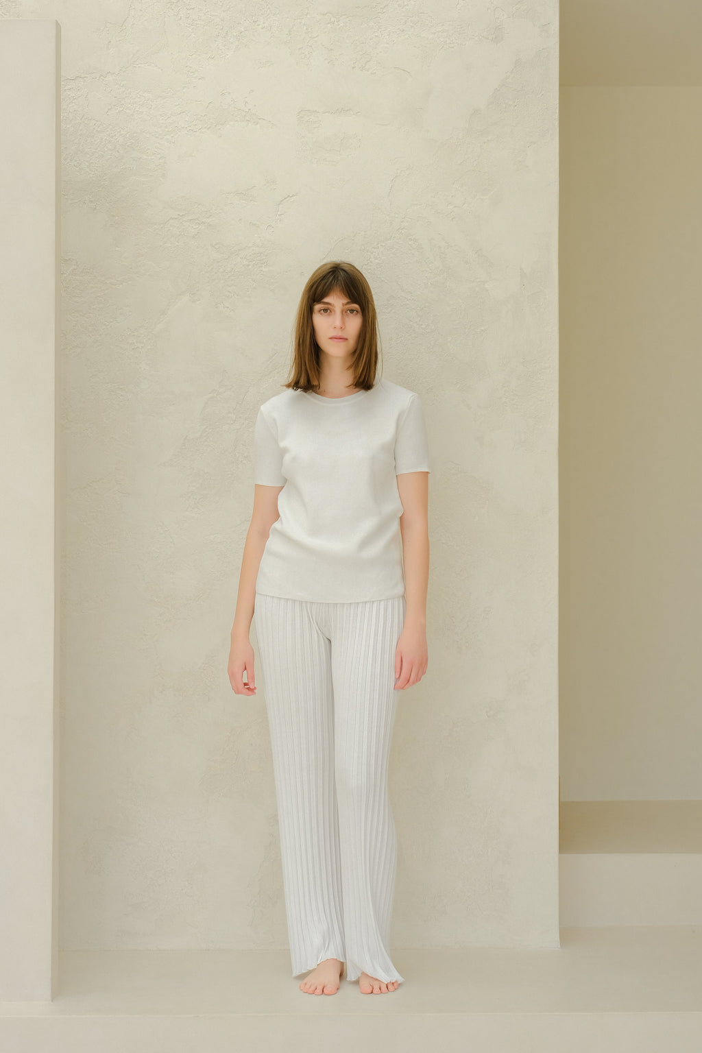 Pantaloni in cotone plissettato fine (3D-knit)