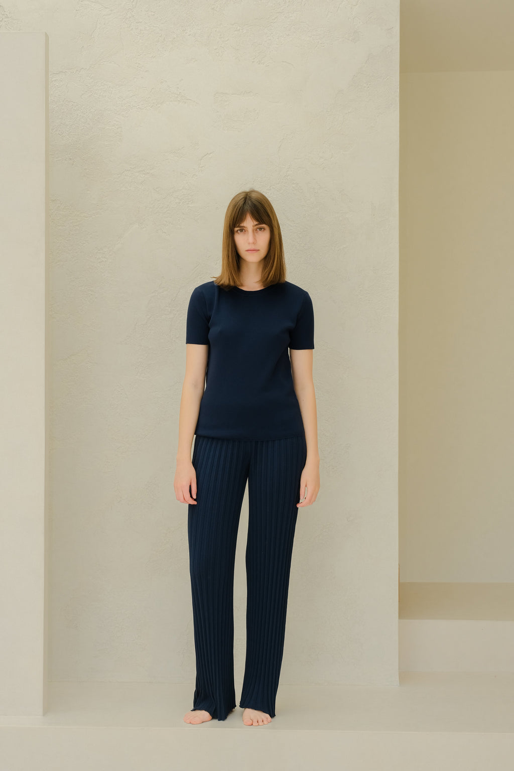 Pantaloni in cotone plissettato fine (3D-knit)
