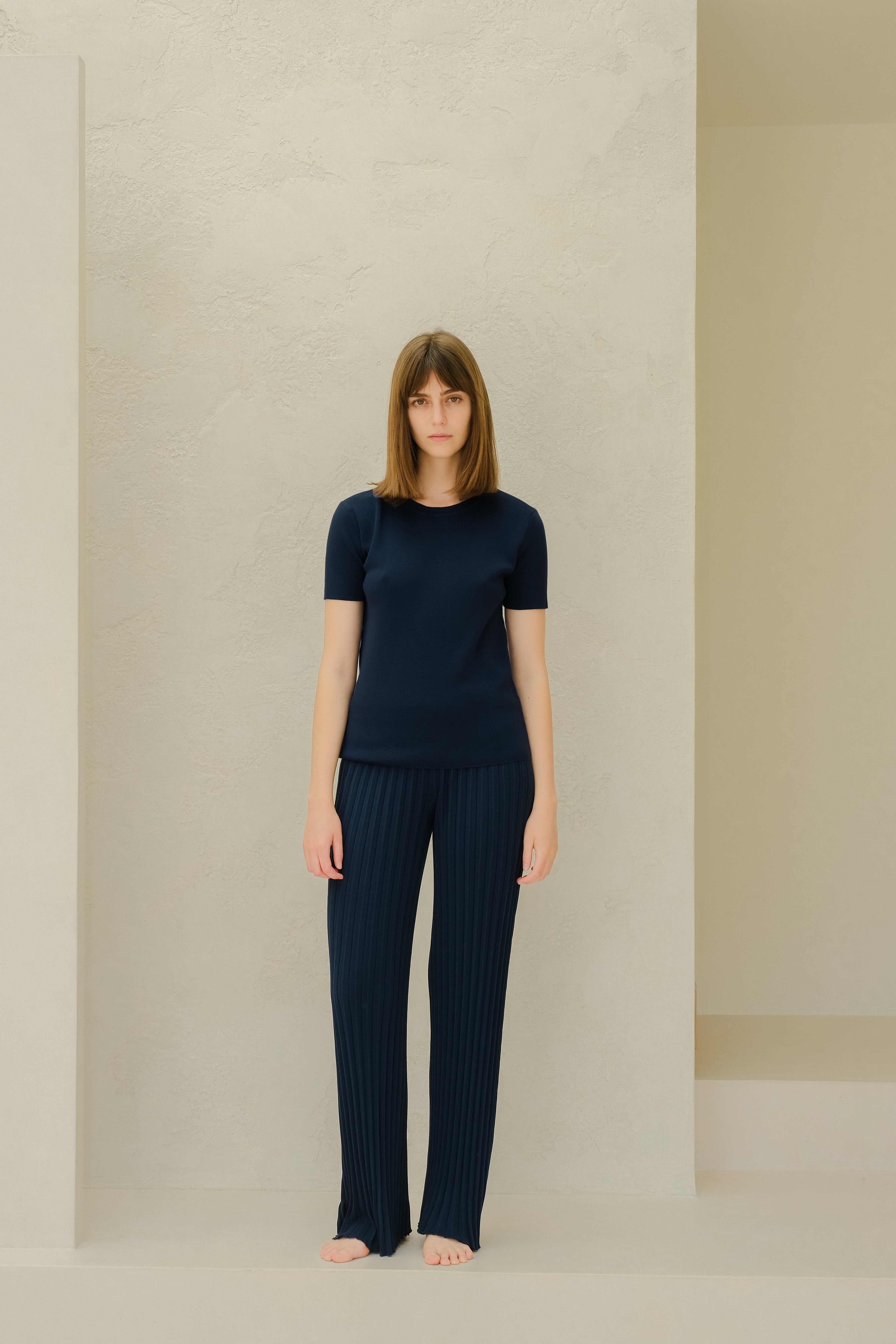 Pantaloni in cotone plissettato fine (3D-knit)