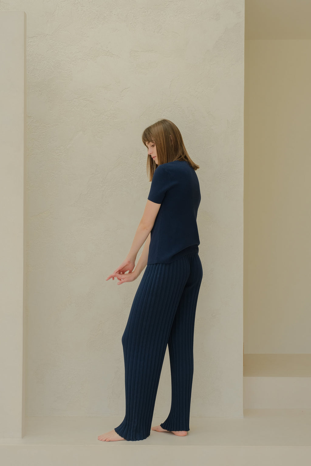 Pantaloni in cotone plissettato fine (3D-knit)