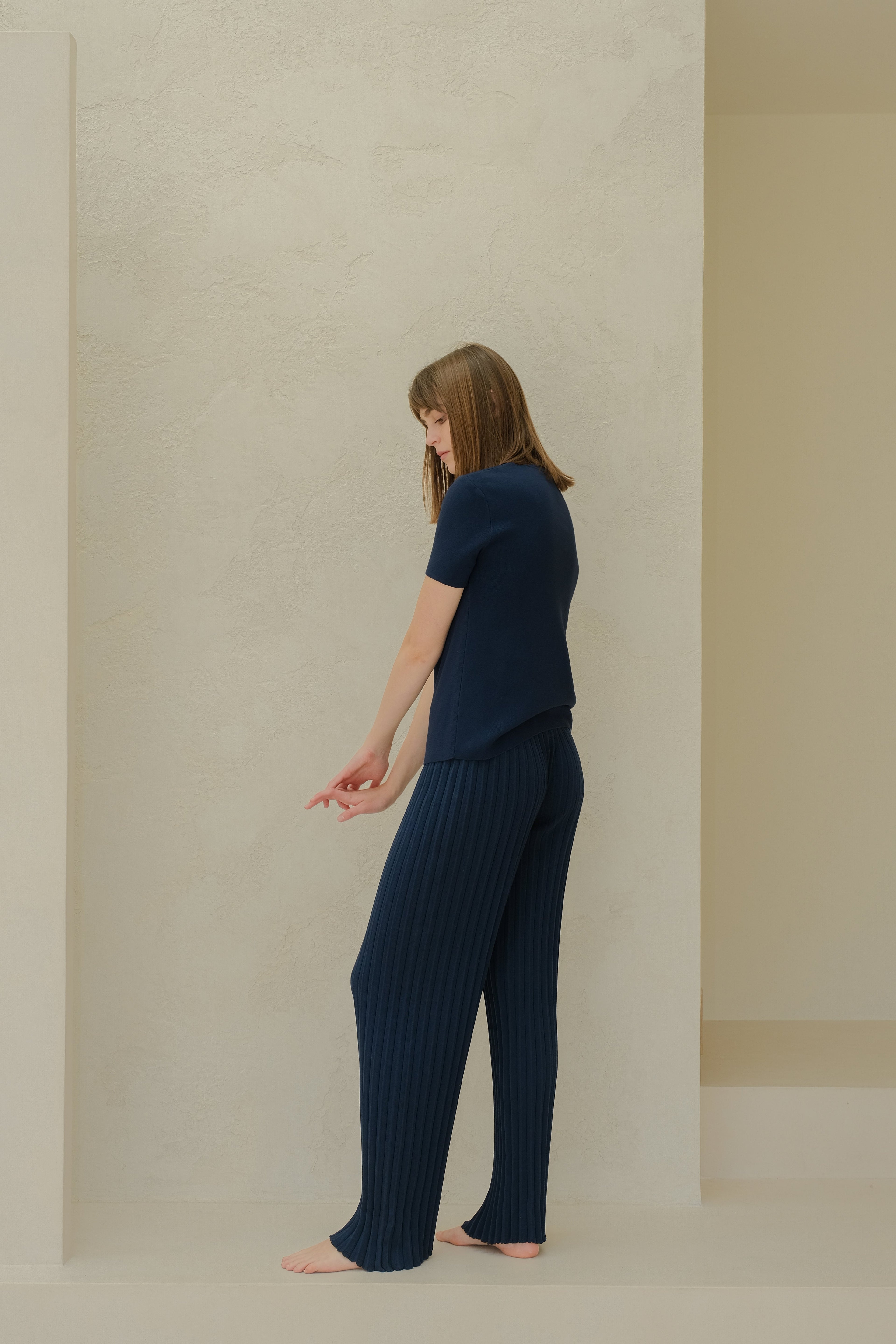 Pantaloni in cotone plissettato fine (3D-knit)