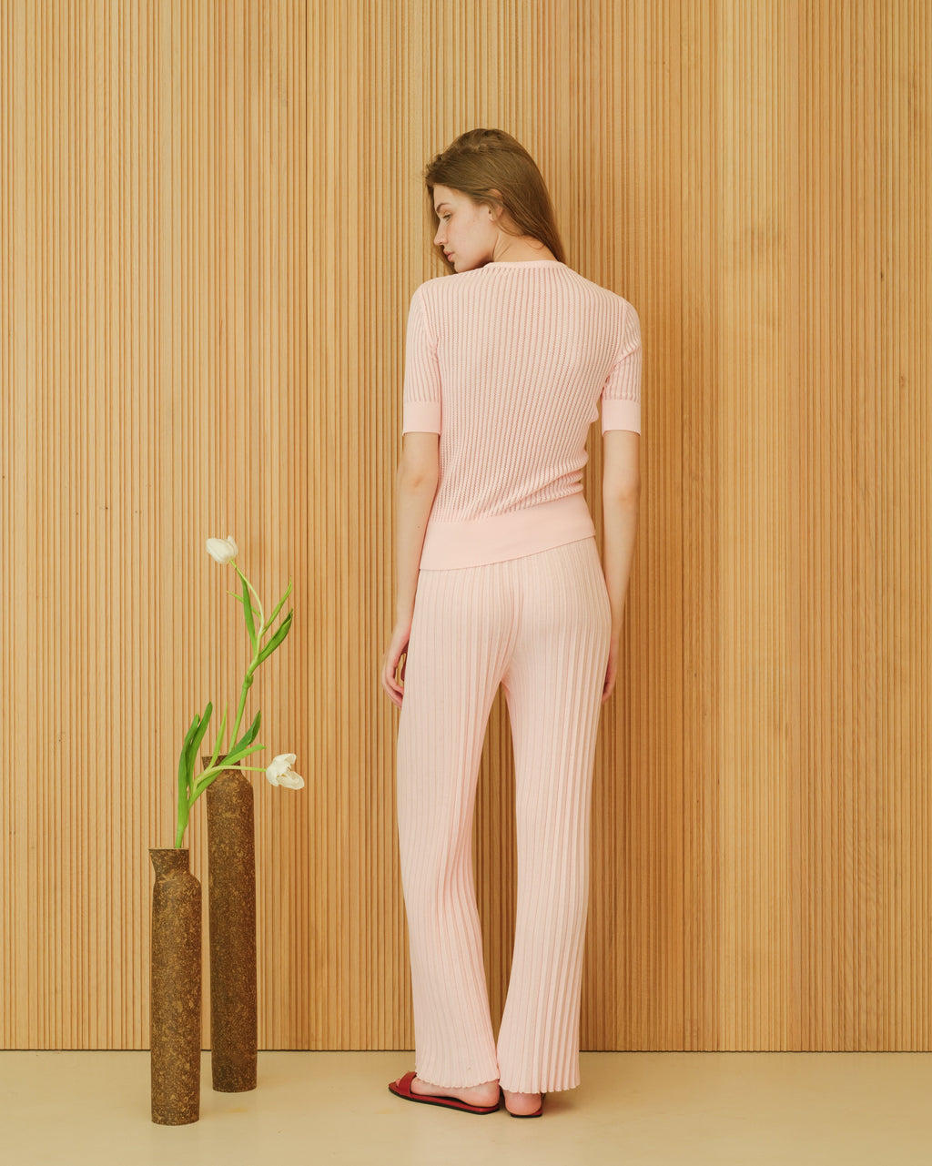 Pantaloni in cotone plissettato fine (3D-knit)