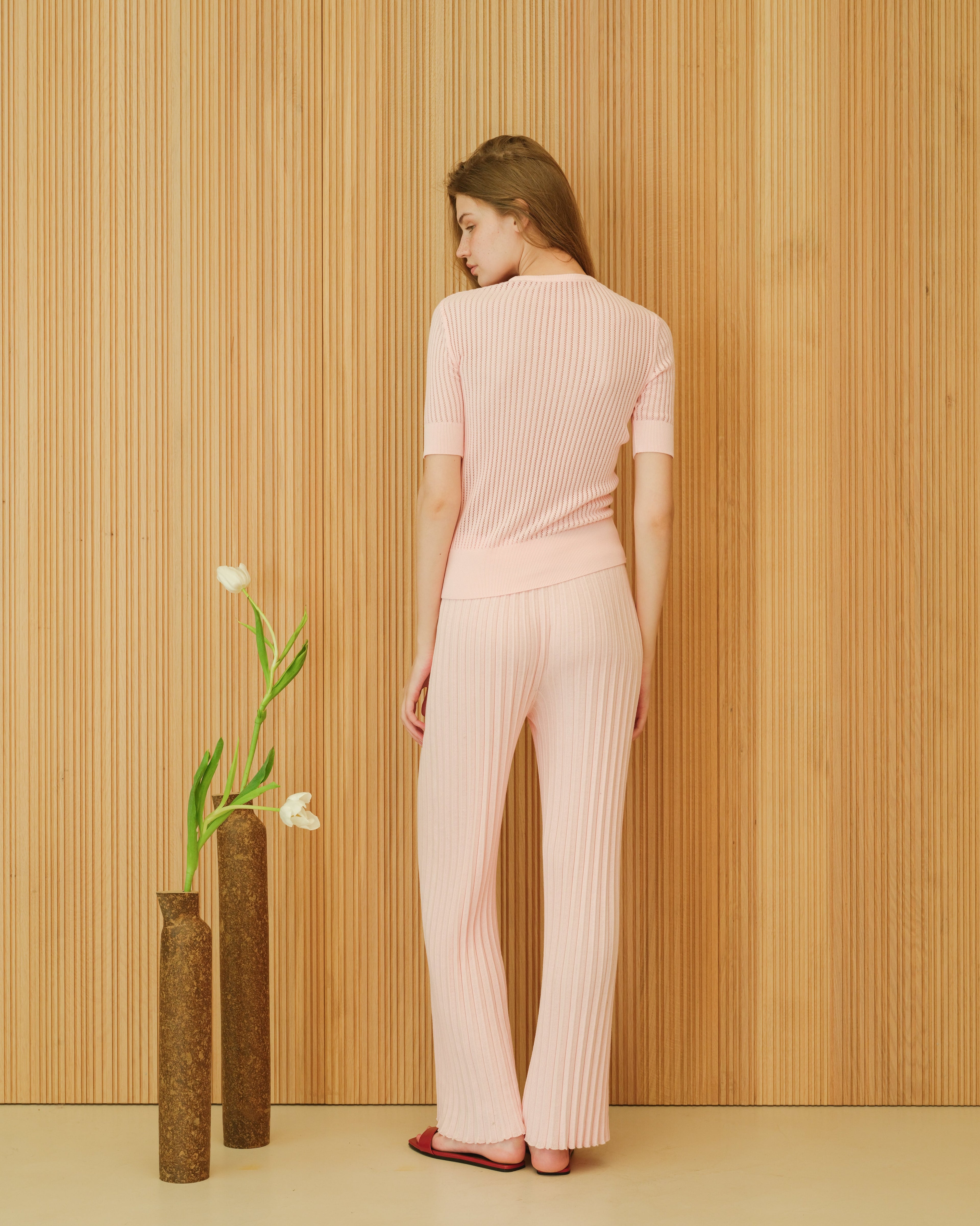 Pantaloni in cotone plissettato fine (3D-knit)