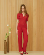 Pantaloni in cotone plissettato fine (3D-knit)