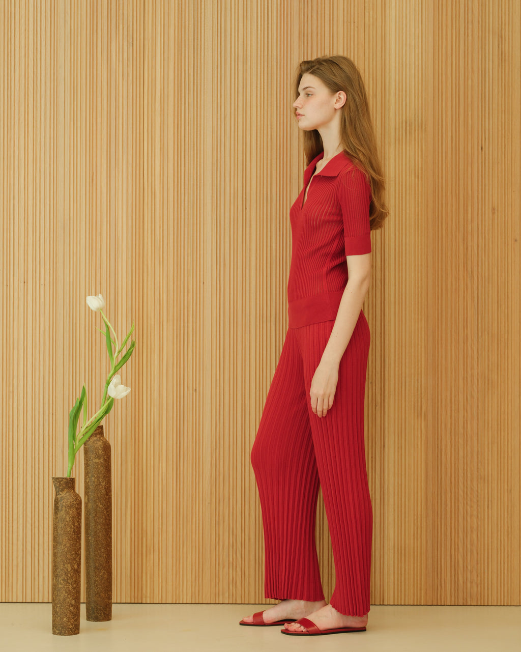 Pantaloni in cotone plissettato fine (3D-knit)