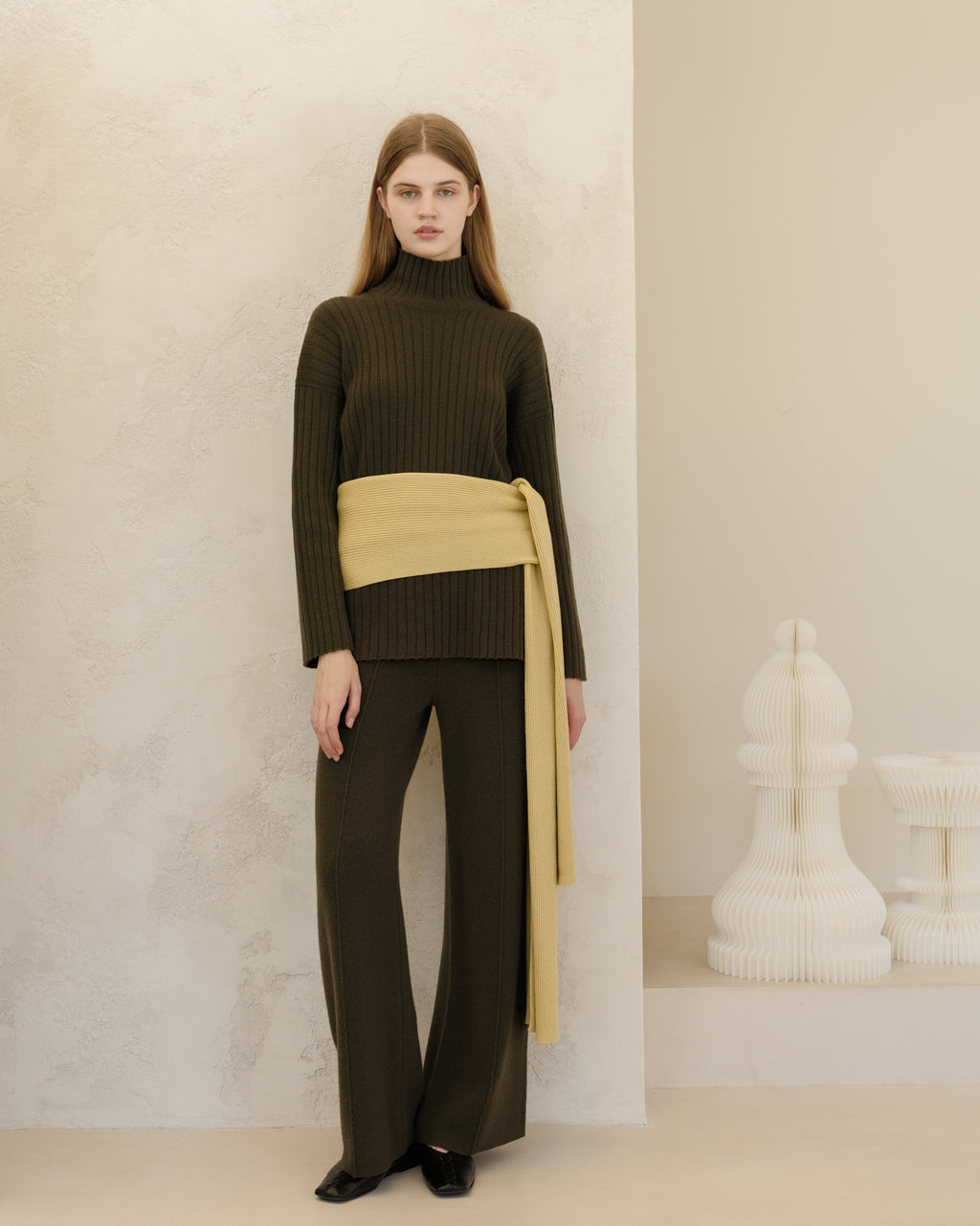 Cashmere Mix Ribbed High Neck with Lateral Slits