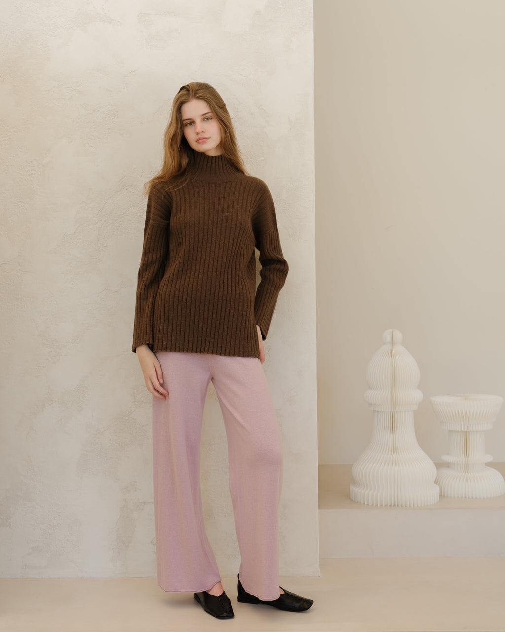 Cashmere Mix Ribbed High Neck with Lateral Slits