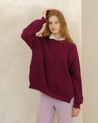 Maglia girocollo in misto cashmere a coste con spacchi laterali