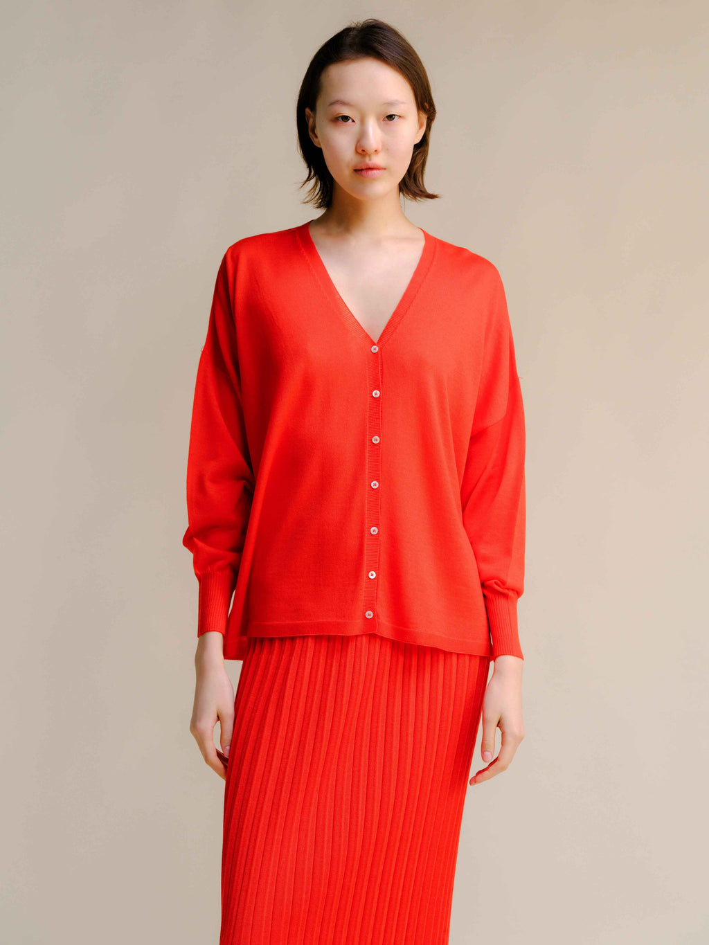 Extra Fine Merino Wool Oversized V-Neck Cardigan (3D-Knit)