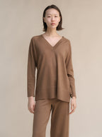 Maxi V-neck sweater in extra-fine merino wool