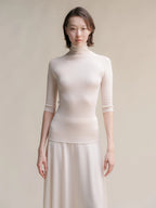 Dolcevita Extra Fine Merino Wool 3/4 Sleeve Ribbed (3D-Knit) - Nibe Clothing