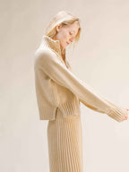 Cashmere Mix High Neck Sweater with Zip