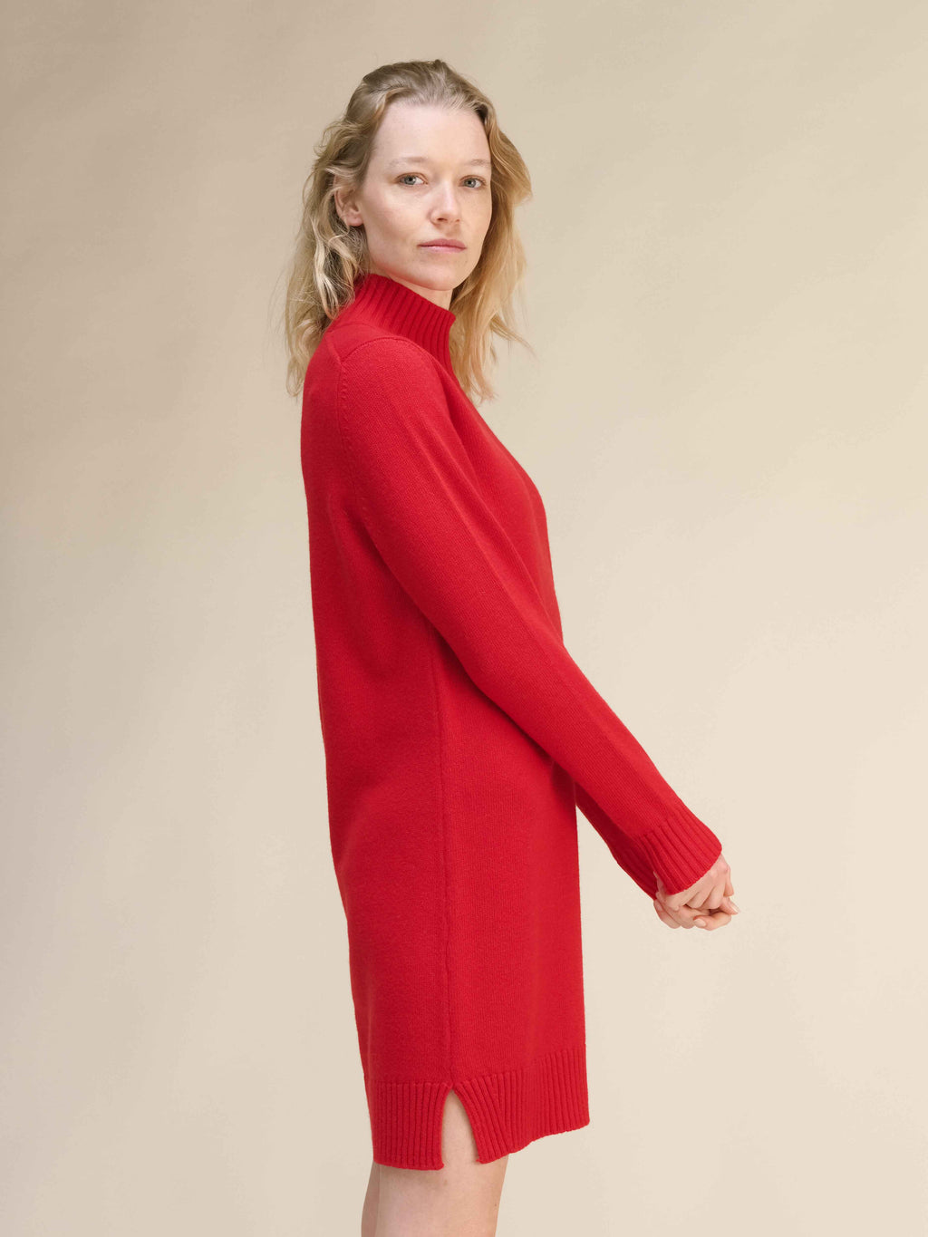 Cashmere Mix High Neck Midi Dress