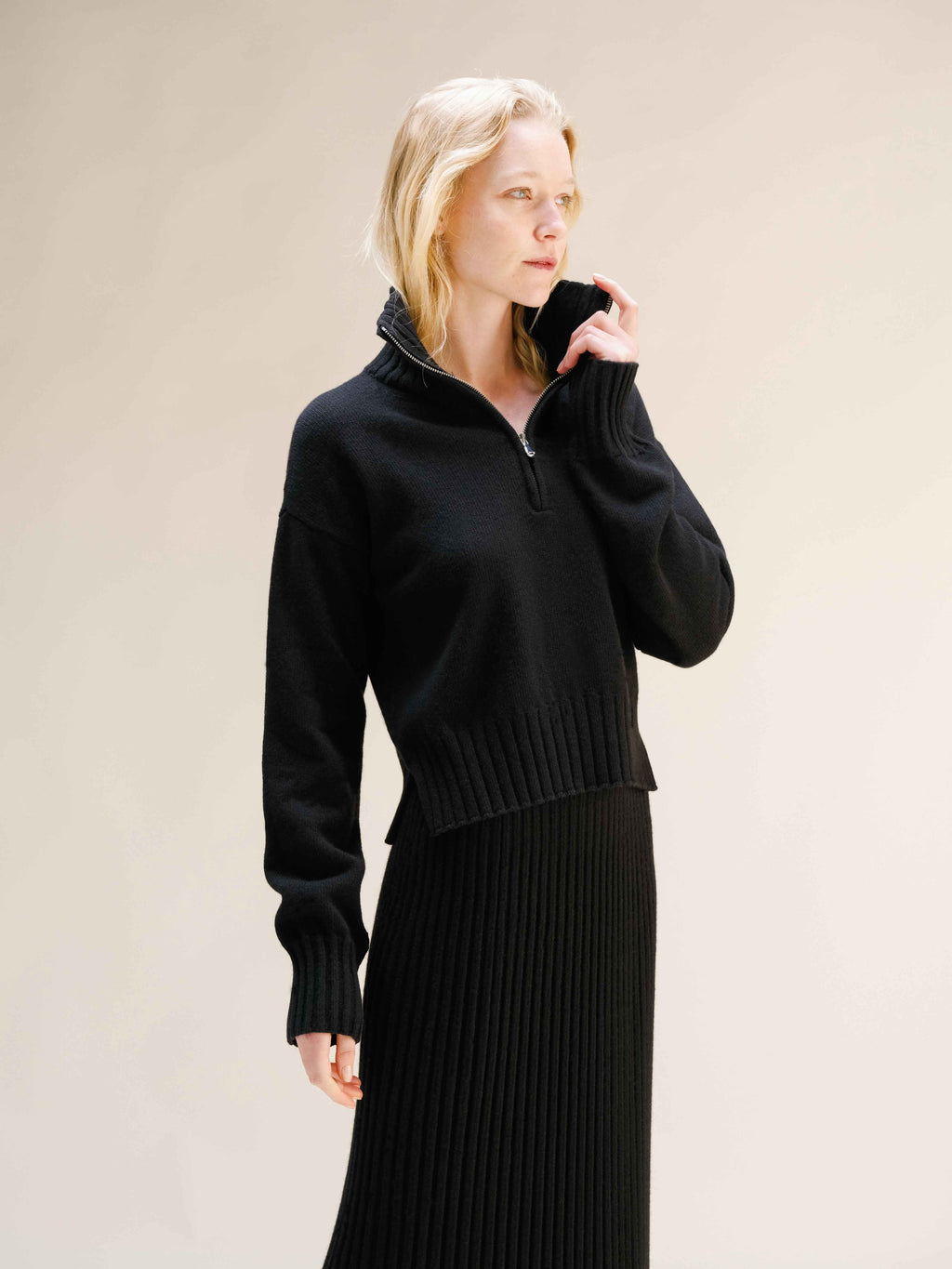 Cashmere Mix High Neck Sweater with Zip