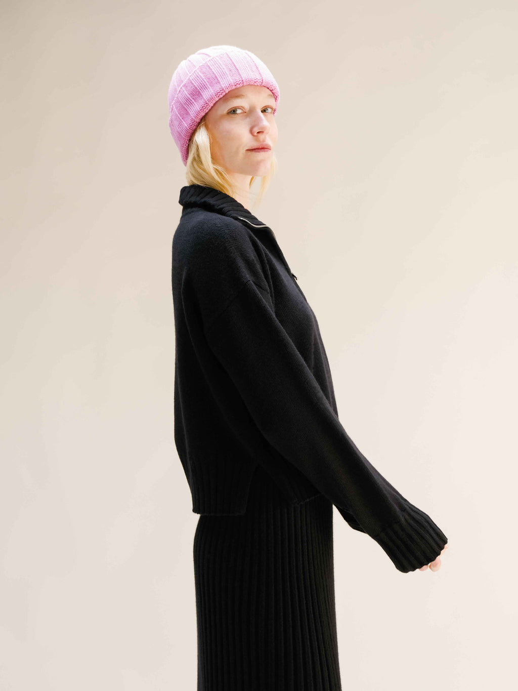 Cashmere Mix High Neck Sweater with Zip