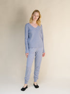 Maglione a coste con scollo a V in misto cashmere