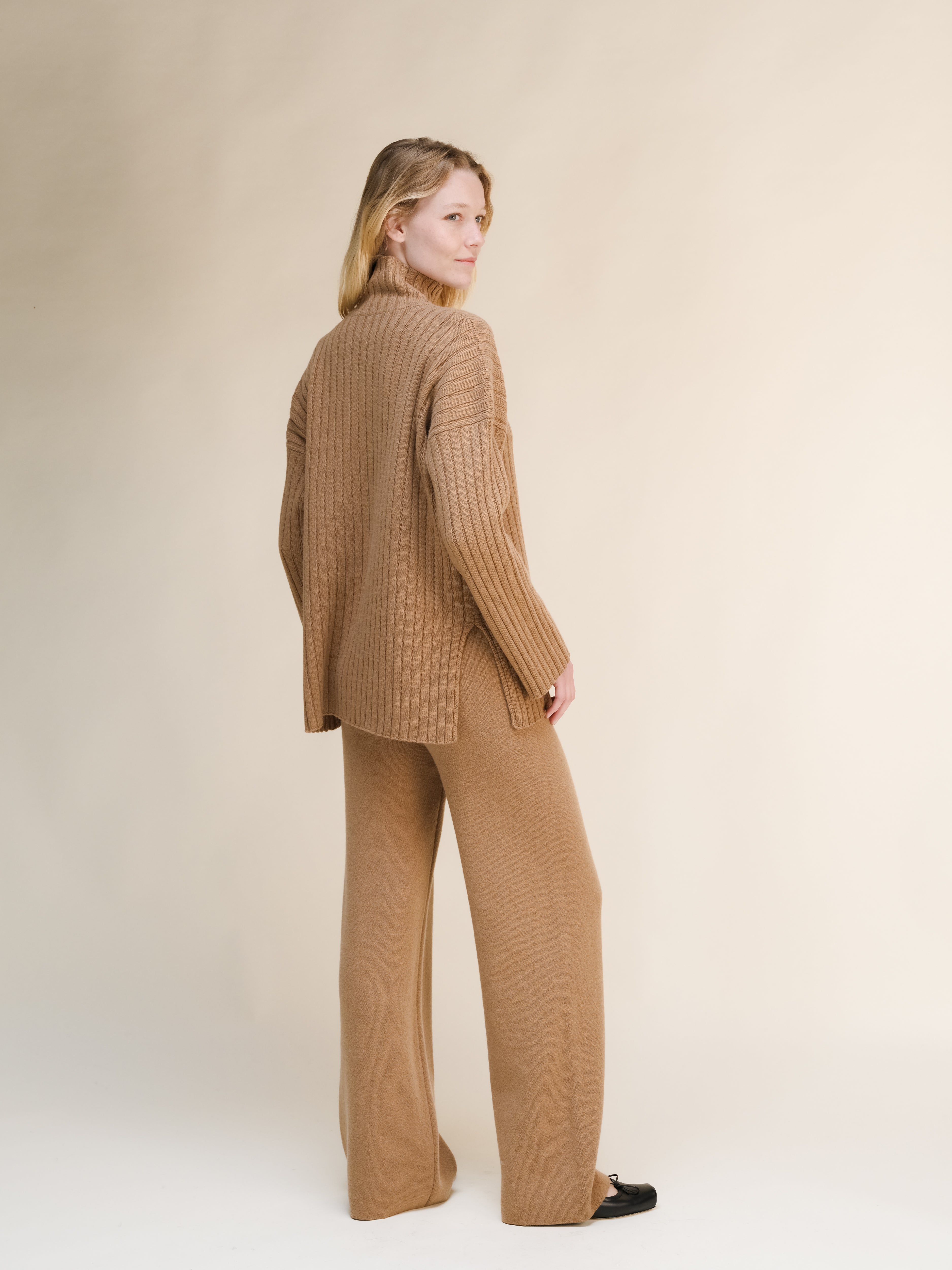 Cashmere Mix Ribbed High Neck with Lateral Slits