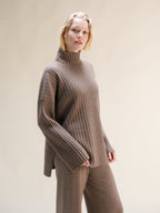 Cashmere Mix Ribbed High Neck with Lateral Slits